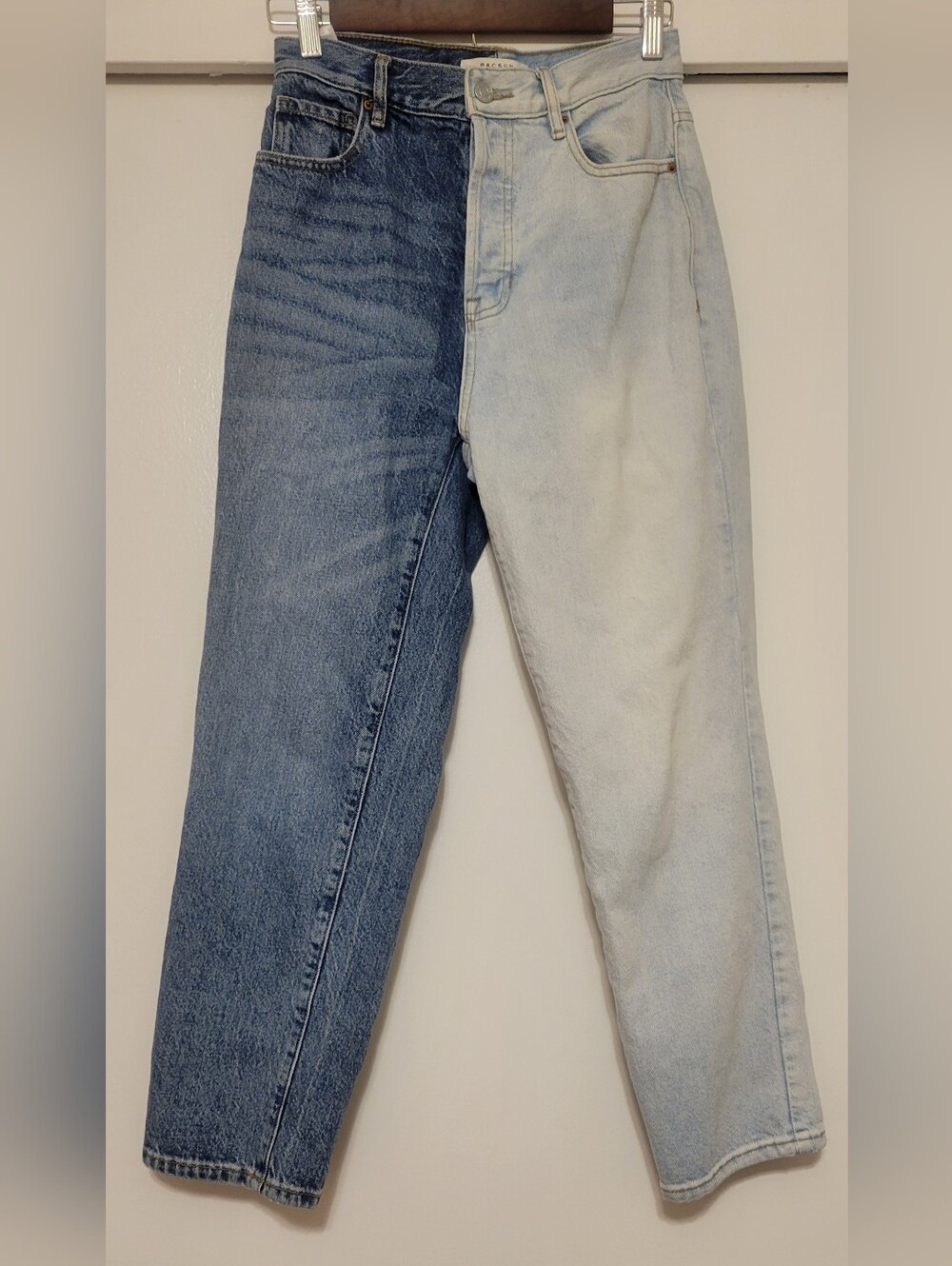 PacSun Two Tone Split Wash High Rise Straight Leg Jeans Size 26 Colorblock Denim
